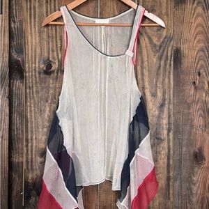 DIESEL Sheer Red, White & Blue Overlay Tank, Size Small